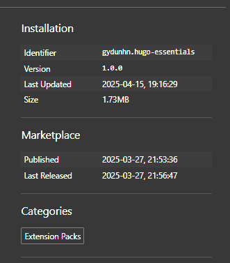 VS Code Marketplace with extension name